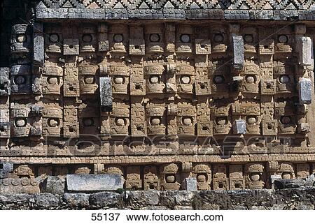 Detail of masks of Rain-God Chac in temple, Codz Poop, Kabah, Yucatan, Mexico View Large Photo Image Stock Photo - Detail of masks of Rain-God Chac in temple, Codz Poop, Kabah, Yucatan, Mexico . Fotosearch