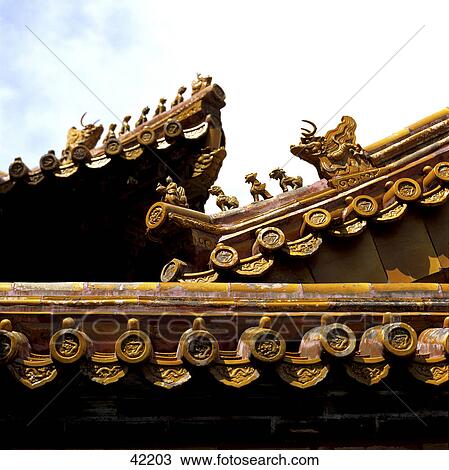 Details of roof of temple, Yonghe Temple, Beijing, China View Large Photo Image Stock Image - Details of roof of temple, Yonghe Temple, Beijing, China . Fotosearch