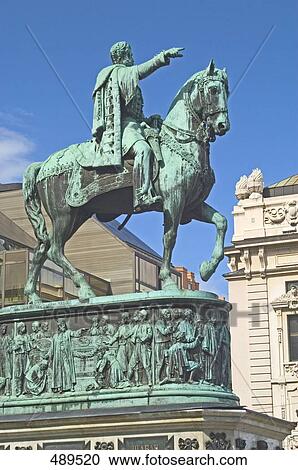 Stock Image - Equestrian statue of Prince Milos, Belgrade, Serbia . Fotosearch