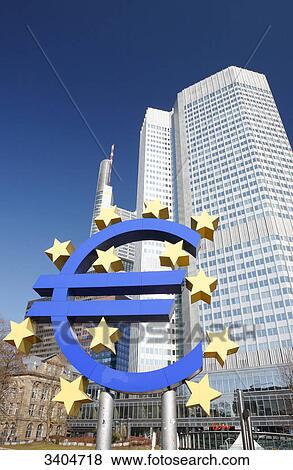 Euro sign and European Central Bank, Frankfurt am Main, Germany, low angle view View Large Photo Image Stock Photo - Euro sign and European Central Bank, Frankfurt am Main, Germany, low angle view . Fotosearch