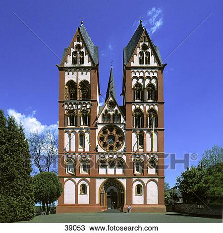 Stock Image - Facade of cathedral, Limburg Cathedral, Limburg, Germany . Fotosearch