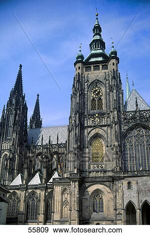 Stock Photo - Facade of cathedral, St. Vitus Cathedral, Prague, Czech Republic . Fotosearch