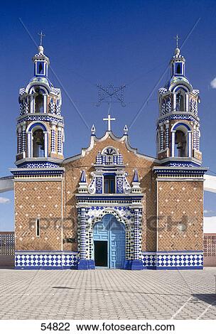 Stock Image - Facade of church, Church of Tetela, Libres Puebla, Puebla, Mexico . Fotosearch