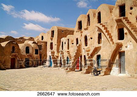Stock Photo - Facade of fortified granary, Ksar Ouled Soltane, Tataouine, Tunisia . Fotosearch