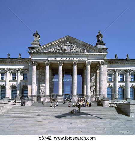 Facade of parliament building, The Reichstag, Berlin, Germany View Large Photo Image Stock Image - Facade of parliament building, The Reichstag, Berlin, Germany . Fotosearch
