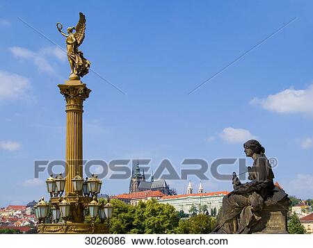 Female statues, Castle in the background, Prague, Czech Republic View Large Photo Image Stock Photograph - Female statues, Castle in the background, Prague, Czech Republic . Fotosearch