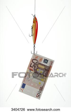Fifty euro note hanging on a fishing lure, close-up View Large Photo Image Stock Photograph - Fifty euro note hanging on a fishing lure, close-up . Fotosearch