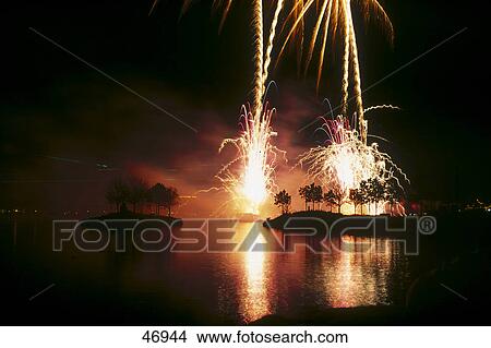 Picture - Firework display at night, Epcot Center, Orlando, Florida, USA . Fotosearch