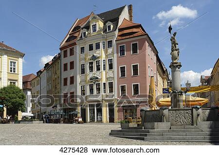 Fountain and houses at central market, Bautzen, Saxony, Germany, Europe View Large Photo Image Stock Photo - Fountain and houses at central market, Bautzen, Saxony, Germany, Europe . Fotosearch