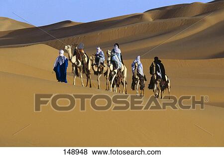 Group of tuareg riders on camels, Sahara Tekerkiba, Lybia View Large Photo Image Stock Photo - Group of tuareg riders on camels, Sahara Tekerkiba, Lybia . Fotosearch