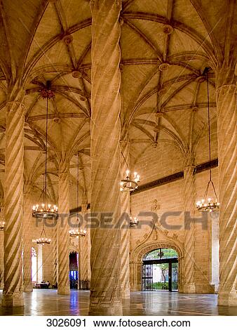 Hall of the Silk Exchange (La Lonja de la Seda) in Valencia, Spain View Large Photo Image Stock Image - Hall of the Silk Exchange (La Lonja de la Seda) in Valencia, Spain . Fotosearch