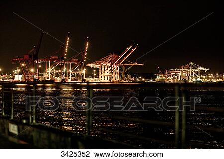 Harbour of Seattle at night, USA View Large Photo Image Stock Image - Harbour of Seattle at night, USA . Fotosearch