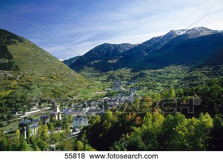 Stock Photo - High angle vie wof valley, Aran Valley, Lleida, Lerida Province, Catalonia, Spain . Fotosearch