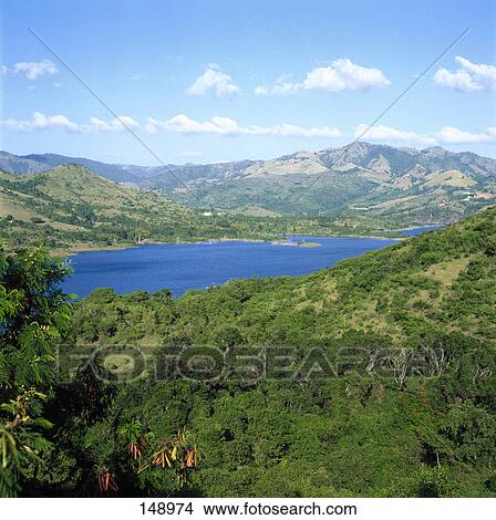 High angle view of a lake in the valley, Puerto Rico, San Juan View Large Photo Image Picture - High angle view of a lake in the valley, Puerto Rico, San Juan . Fotosearch