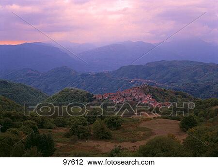 Stock Image - High angle view of a village, Tuscany, Italy . Fotosearch