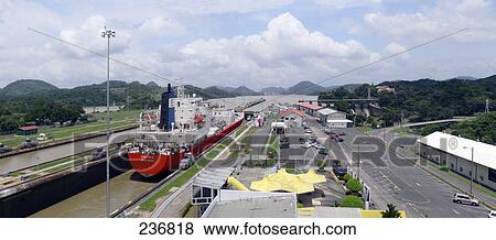 High angle view of barge on canal lock, Miraflores Locks, Panama Canal View Large Photo Image Stock Photo - High angle view of barge on canal lock, Miraflores Locks, Panama Canal . Fotosearch