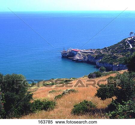 High angle view of buildings at the coast, Gargano, Apulia, Italy View Large Photo Image Stock Photography - High angle view of buildings at the coast, Gargano, Apulia, Italy . Fotosearch