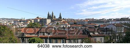 High angle view of buildings, Santiago De Compostela, Galicia, Spain View Large Photo Image Stock Photo - High angle view of buildings, Santiago De Compostela, Galicia, Spain . Fotosearch