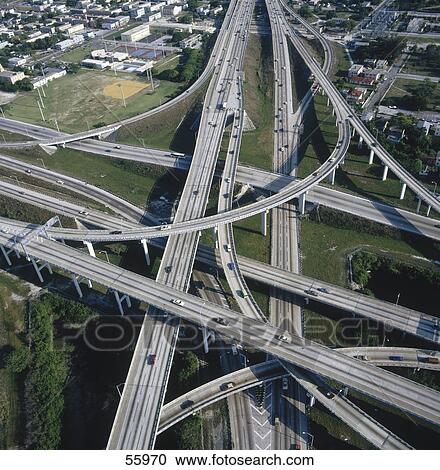 High angle view of cars moving on highways, Miami, Florida, USA View Large Photo Image Stock Image - High angle view of cars moving on highways, Miami, Florida, USA . Fotosearch