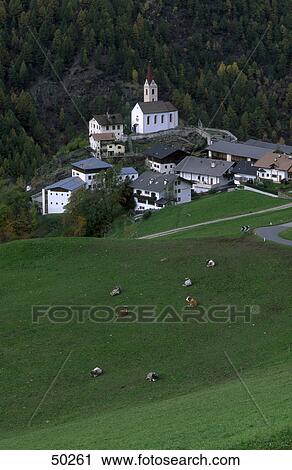 High angle view of church and houses in village, Katharinaberg, Schnals Valley, Tyrol, Italy View Large Photo Image Stock Image - High angle view of church and houses in village, Katharinaberg, Schnals Valley, Tyrol, Italy . Fotosearch