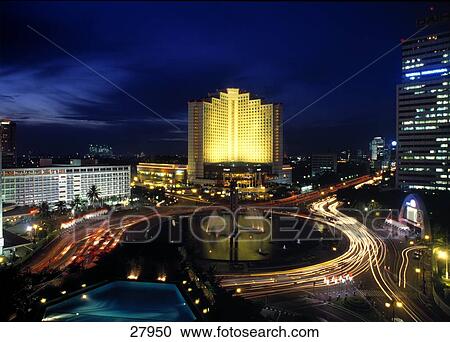 High angle view of city at night, City Center, Jakarta, Indonesia View Large Photo Image Stock Image - High angle view of city at night, City Center, Jakarta, Indonesia . Fotosearch