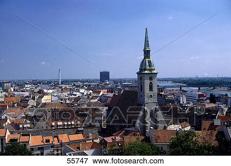 Stock Photo - High angle view of city, Bratislava, Slovakia . Fotosearch