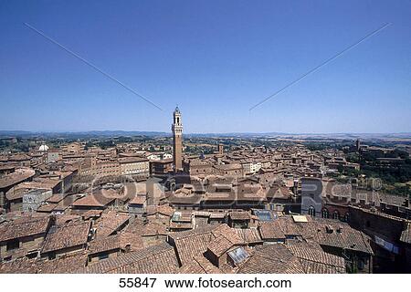 Stock Photo - High angle view of city, Siena, Siena Province, Tuscany, Italy . Fotosearch