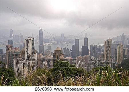 Stock Photo - High angle view of cityscape, Cheung Kong Center, Bank of China, Hong Kong, China . Fotosearch