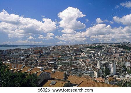 High angle view of cityscape, Lisbon, Portugal, Europe View Large Photo Image Stock Photography - High angle view of cityscape, Lisbon, Portugal, Europe . Fotosearch