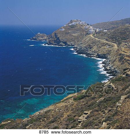 High angle view of coast, Kastro, Sifnos, Cyclades Islands, Greece View Large Photo Image Stock Photography - High angle view of coast, Kastro, Sifnos, Cyclades Islands, Greece . Fotosearch