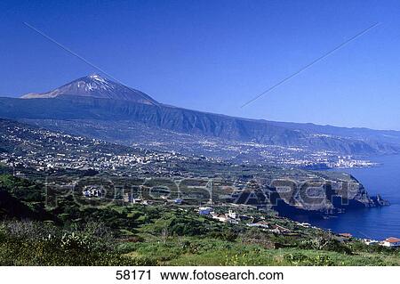 High angle view of coastline, Orotava Valley, Mt Teide, Tenerife, Canary Islands, Spain View Large Photo Image Stock Image - High angle view of coastline, Orotava Valley, Mt Teide, Tenerife, Canary Islands, Spain . Fotosearch