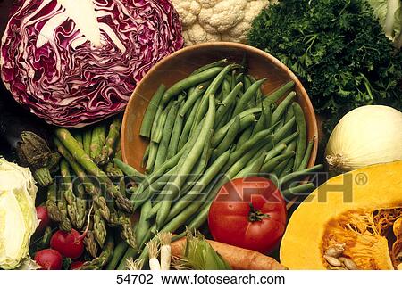 Stock Image - High angle view of fresh vegetables . Fotosearch