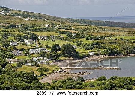 High angle view of houses on hill, Kells Bay, Ring Of Kerry, Iveragh Peninsula, County Kerry, Munster, Ireland View Large Photo Image Stock Photo - High angle view of houses on hill, Kells Bay, Ring Of Kerry, Iveragh Peninsula, County Kerry, Munster, Ireland . Fotosearch