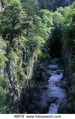 High angle view of river flowing in valley, Veral River, Anso Valley, Pyrenees, Navarra, Spain View Large Photo Image Stock Photo - High angle view of river flowing in valley, Veral River, Anso Valley, Pyrenees, Navarra, Spain . Fotosearch