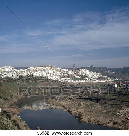 Stock Image - High angle view of river, Guadalquivir River, Montoro, Cordoba, Spain, Europe . Fotosearch