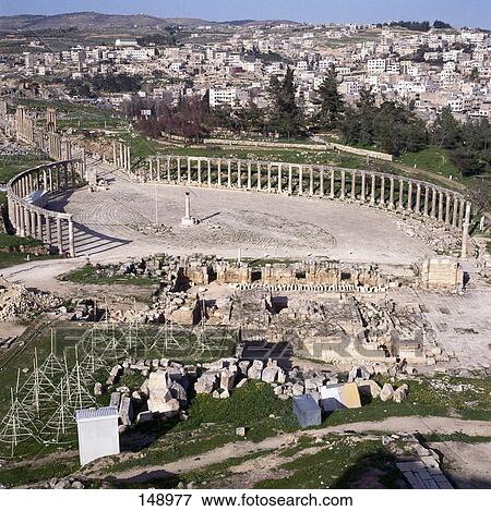 Stock Photo - High angle view of ruins, Jarash, Irbid, Jordan . Fotosearch