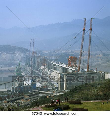Stock Image - High angle view of Three Gorges Dam on Yangtze river, China, Asia . Fotosearch