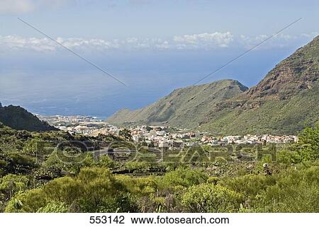 High angle view of town in valley, Teno Mountains, Tenerife, Canary Islands, Spain  View Large Photo Image Stock Image - High angle view of town in valley, Teno Mountains, Tenerife, Canary Islands, Spain . Fotosearch