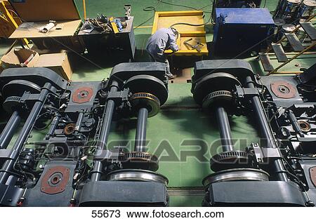 Stock Image - High angle view of train factory, Catalonia, Spain . Fotosearch