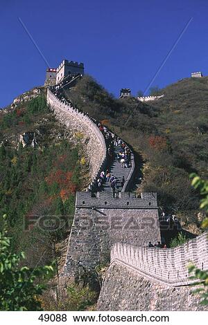 Historic wall on mountains ridge, Juyongguan, Great Wall Of China, China View Large Photo Image Stock Photo - Historic wall on mountains ridge, Juyongguan, Great Wall Of China, China . Fotosearch