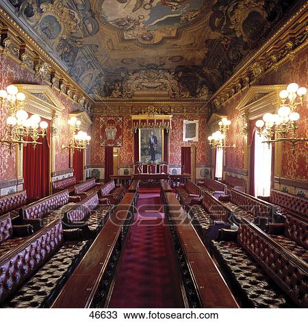 Stock Image - Interiors of assembly room, City Hall, Madrid, Spain . Fotosearch