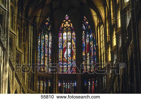 Stock Image - Interiors of cathedral, St. Vitus Cathedral, Prague, Czech Republic . Fotosearch