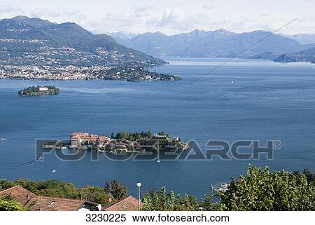 Stock Photography - Island in Lake Maggiore (Lago Maggiore), Piedmont, Italy, high angle view . Fotosearch