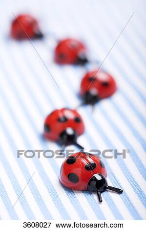 Lady beetle figurines on table napkin, close-up View Large Photo Image Stock Photo - Lady beetle figurines on table napkin, close-up . Fotosearch