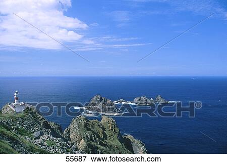 Stock Photo - Lighthouse at coast, Cape Ortegal, Carino, Galicia, Spain . Fotosearch