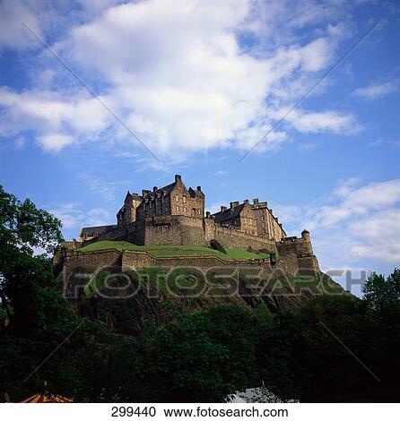 Stock Image - Low angle view of castle on mountain, Edinburgh Castle, Scotland, United Kingdom . Fotosearch