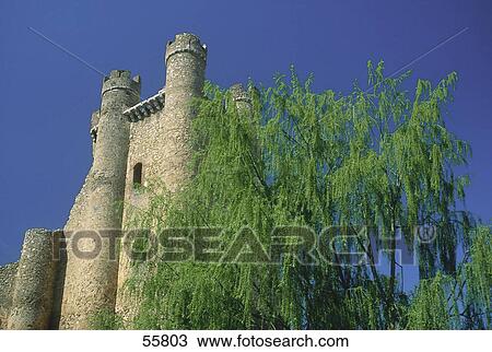 Stock Image - Low angle view of castle, Templar Castle, Valencia De Don Juan, Leon, Spain . Fotosearch