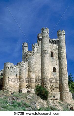 Stock Photo - Low angle view of castle, Templar Castle, Valencia De Don Juan, Leon, Spain . Fotosearch