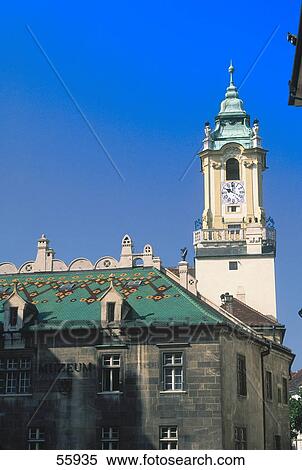 Low angle view of clock tower, Bratislava, Slovakia, Europe View Large Photo Image Stock Photography - Low angle view of clock tower, Bratislava, Slovakia, Europe . Fotosearch