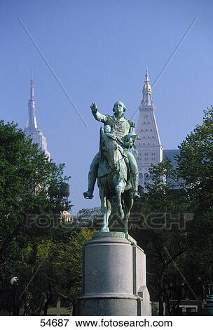 Stock Photo - Low angle view of equestrian statue, Union Square, New York City, New York State, USA . Fotosearch